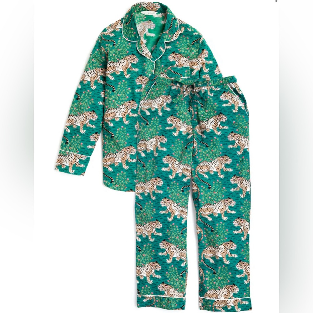 Printfresh Bagheera Leopard Print Long Sleeve Pajama Set in Forest Size XS